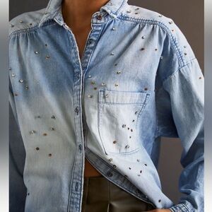 Pilcro by Anthropologie Oversized Studded Denim Shirt
